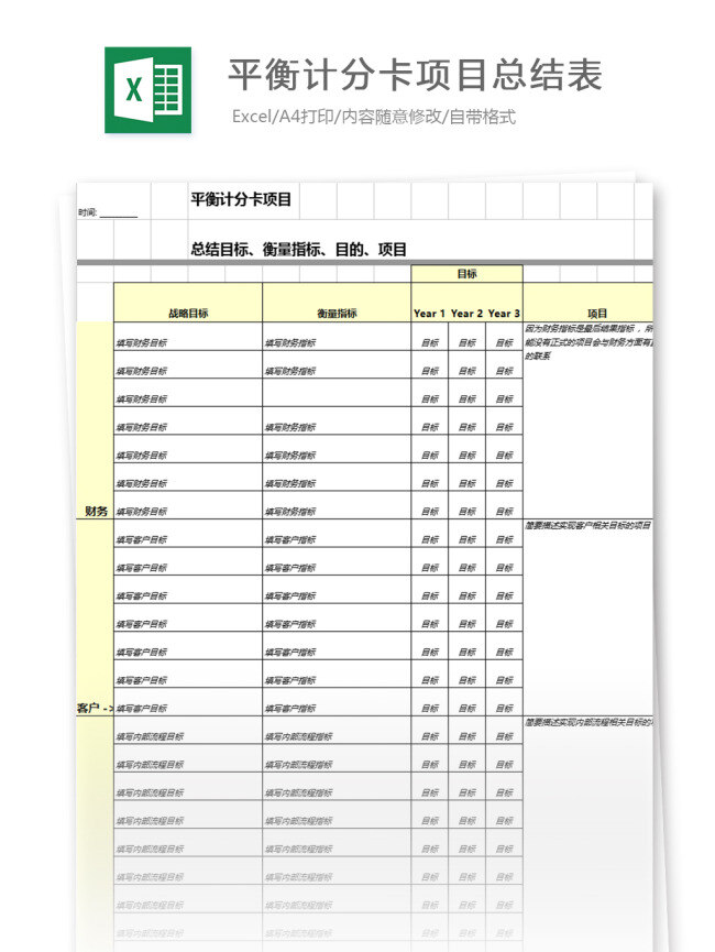 平衡 计分 卡 项目 总结 表 记分卡 总结表 公司 表格模板 设计表格 表格