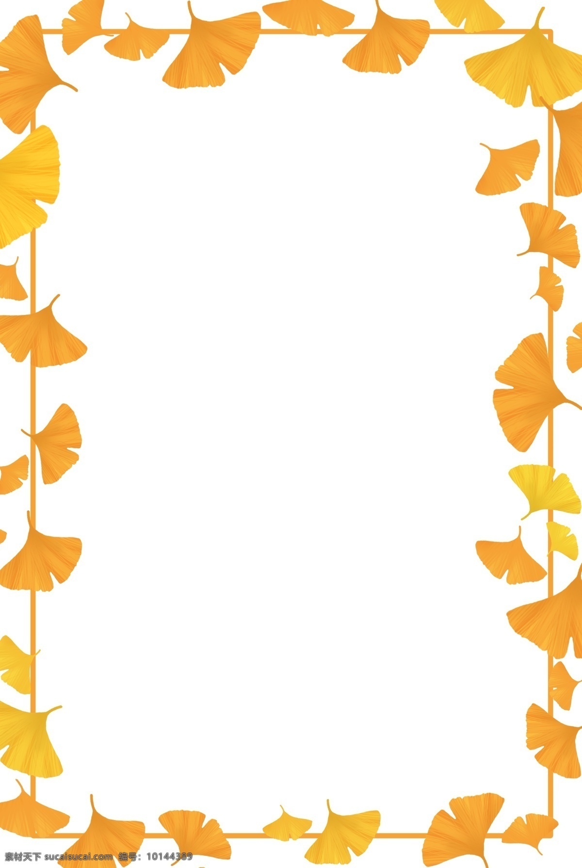 手绘 银杏 树叶 边框 黄色落叶边框 扇形树叶 唯美 秋天 海报边框 飘落