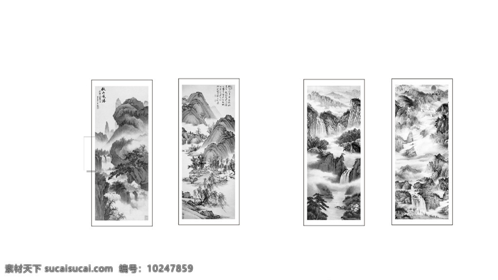 山水水墨画 山水画 水墨画 画幅 卷轴 山水卷轴 国画 文化艺术 绘画书法