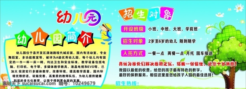 幼儿园 简介 展板 招生对象 开设班级 入托方式