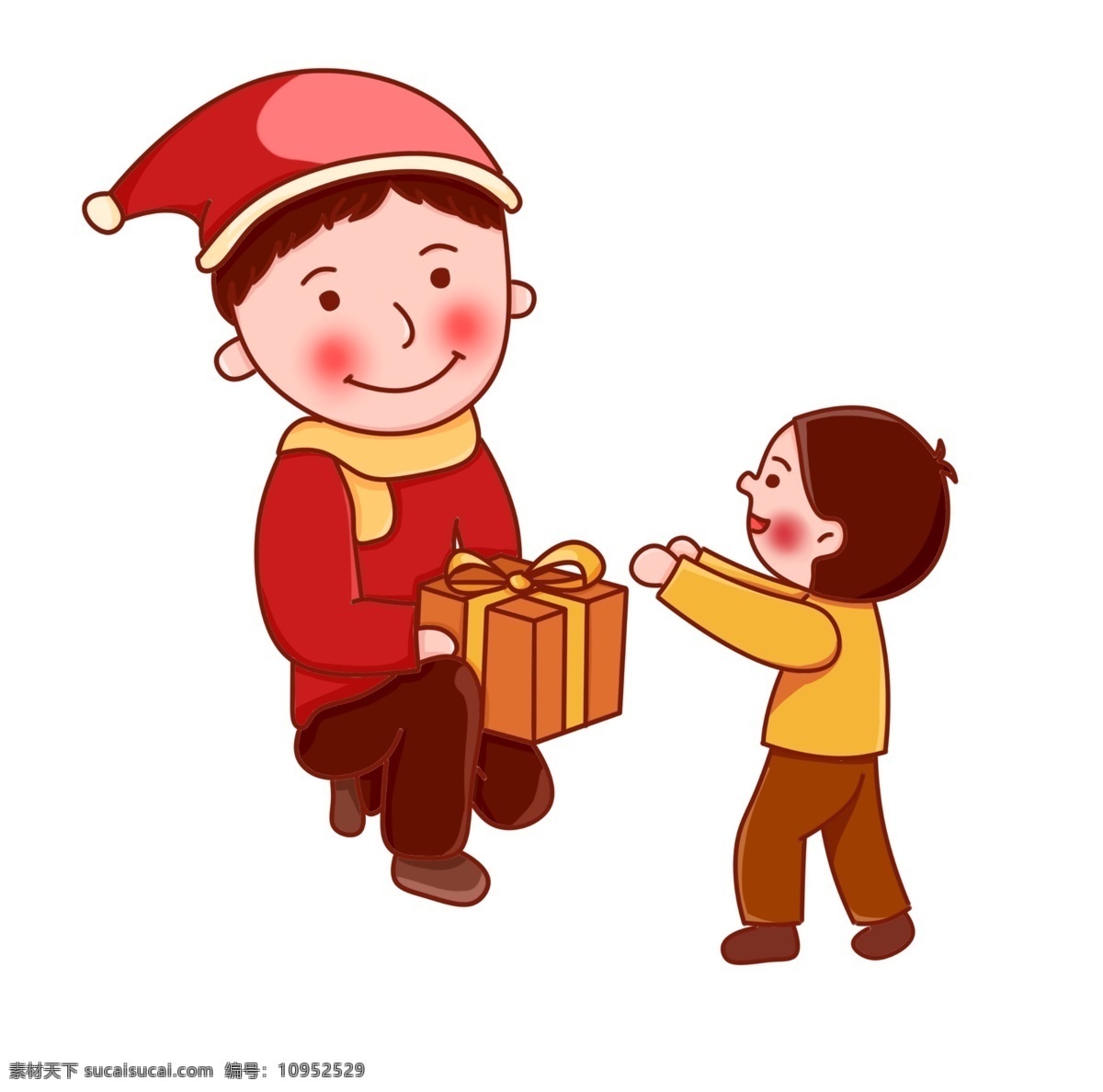 圣诞 圣诞节 夜 小孩 大人 礼物 红色 卡通 手绘 免 扣 圣诞夜 圣诞树 送礼 圣诞礼物 黄色 卡通手绘 可爱 免扣