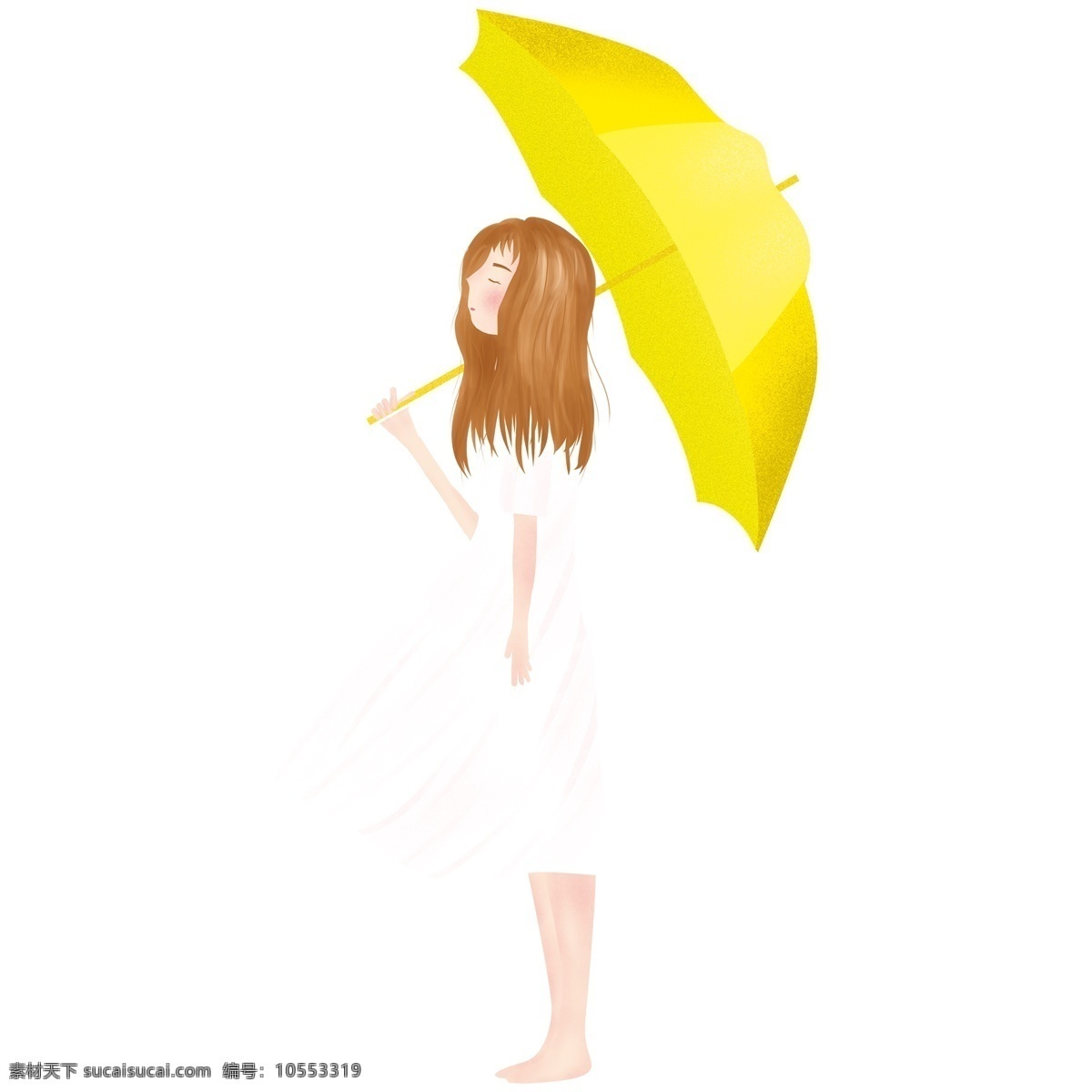 撑 黄色 雨伞 女孩 元素 手绘 卡通 黄色雨伞 元素设计 装饰图案 彩色元素 卡通元素 可爱元素