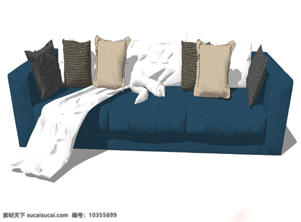 家居 客厅 su 模型 综合 效果图 蓝色 沙发 抱枕 黑色 3d模型 白色 肉色 综合模型 模型效果图
