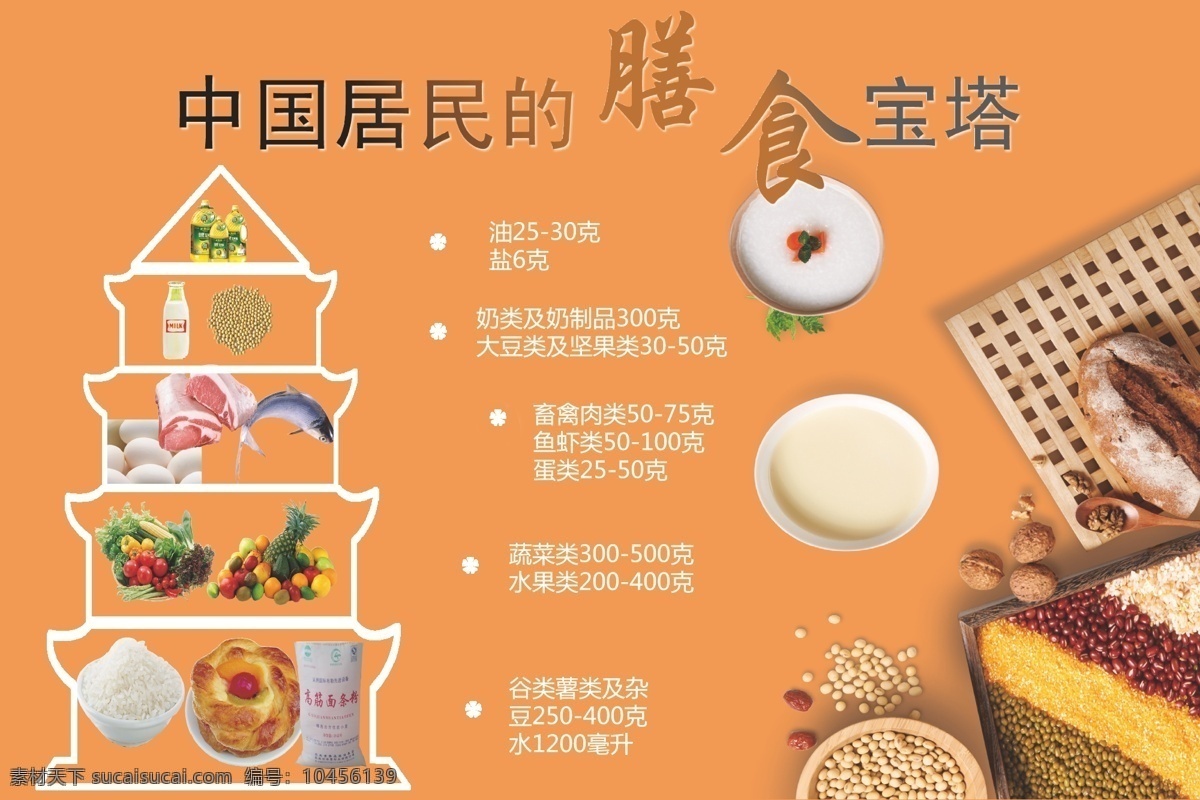 中国 居民 膳食 宝塔 谷物 粗粮 健康 养生 蛋类 鱼类 展板 海报 膳食宝塔 膳食展板 养生海报