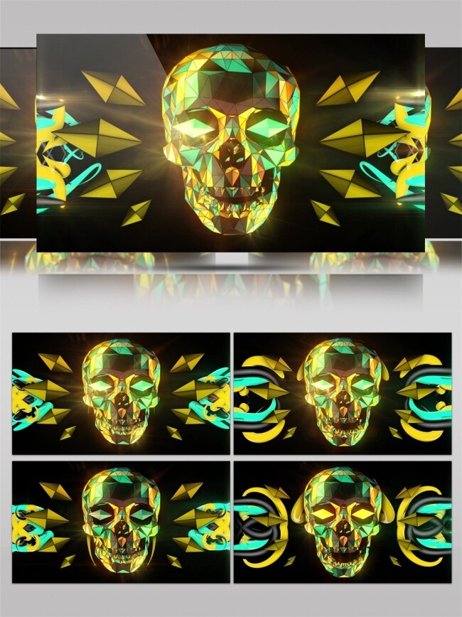 金色 激光 骷髅 动态 视频 光束 光斑散射 视觉享受 手机壁纸