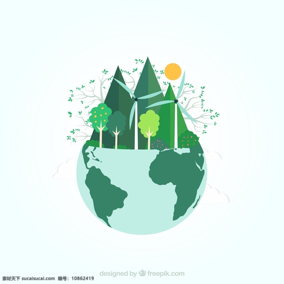 绿色 能源 地球 剪贴 画 风车 环保 生态环保 矢量图 发电风车