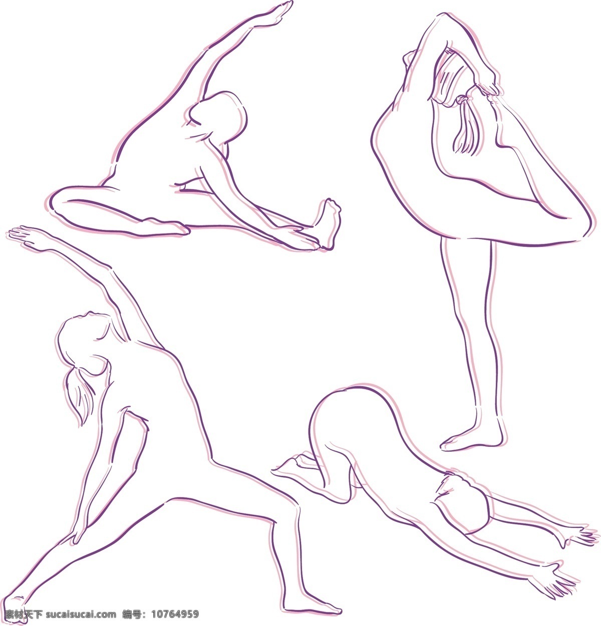 紫色 瑜伽 姿势 剪影 保健 可爱的 人 和平 健康 运动 平衡 头脑 人类 身体 放松 生活方式 位置 灵活性 提出 最新矢量素材