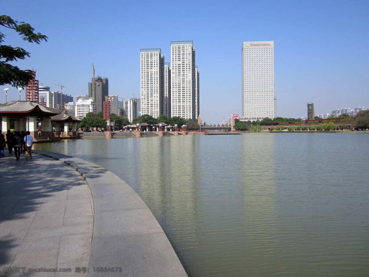 碧水 倒影 公园 国内旅游 湖景 建筑 建筑景观 旅游摄影 千灯湖美景 佛山市 南海 千 灯 湖 千灯湖 水面 绿树 自然景观 家居装饰素材 灯饰素材