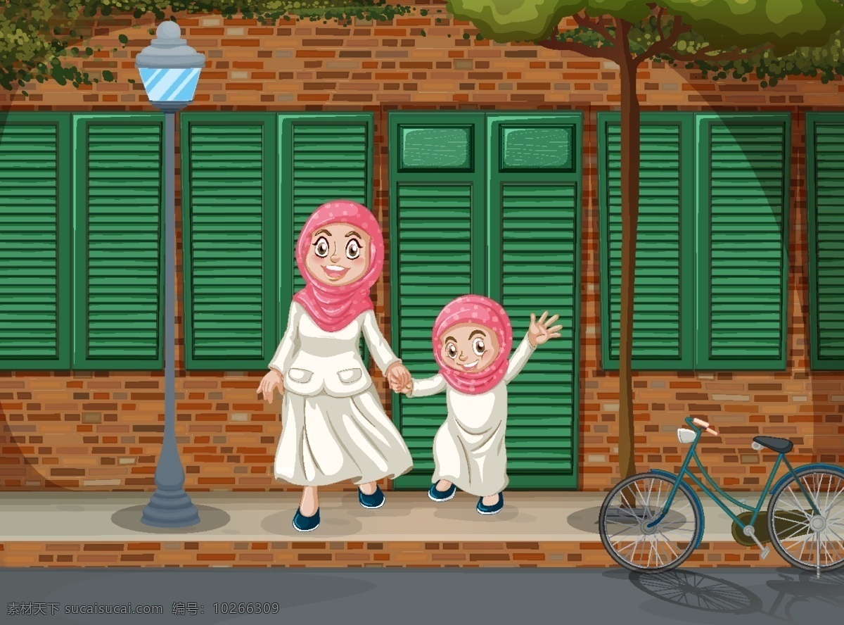 穆斯林儿童 民族 阿拉伯人 卡通人物 手绘人物 儿童 小孩 一家人 国外 节日 宗教信仰 卡通设计