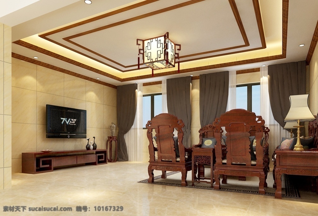 现代 中式 客厅 电视 背景 红木家具 红木 家具 吊灯 3d设计 室内模型 max