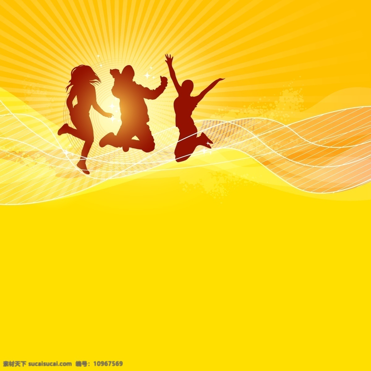 背景板 朝阳初升 黄色背景图 金色背景图 金色模板 黄色背景模板 金色矢量图 飘带适量 跳跃 人物矢量图