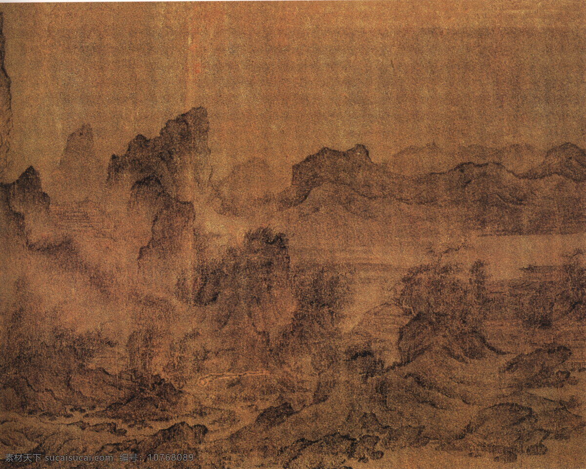 江山楼观图d 山水画 中国 古画 中国古画 设计素材 山水名画 古典藏画 书画美术 棕色