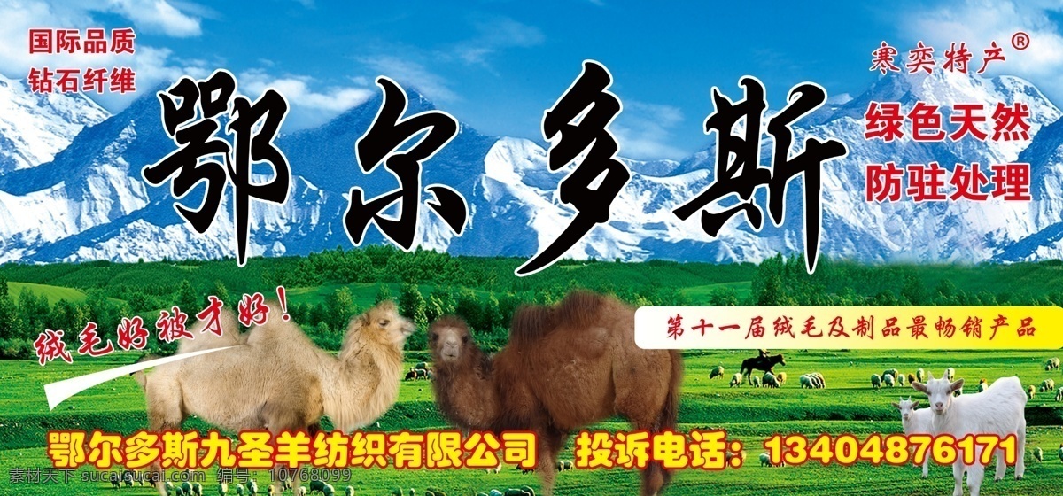 鄂尔多斯 绒毛 骆驼 山羊 天山 草地 被告 广告设计模板 源文件 青色 天蓝色