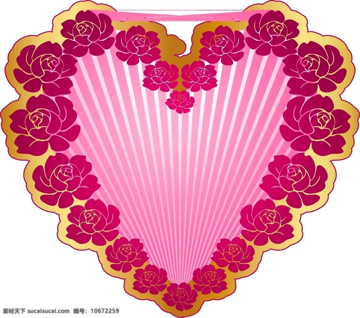 玫瑰心形元素 红色 玫瑰 心形 边框 金边 条纹