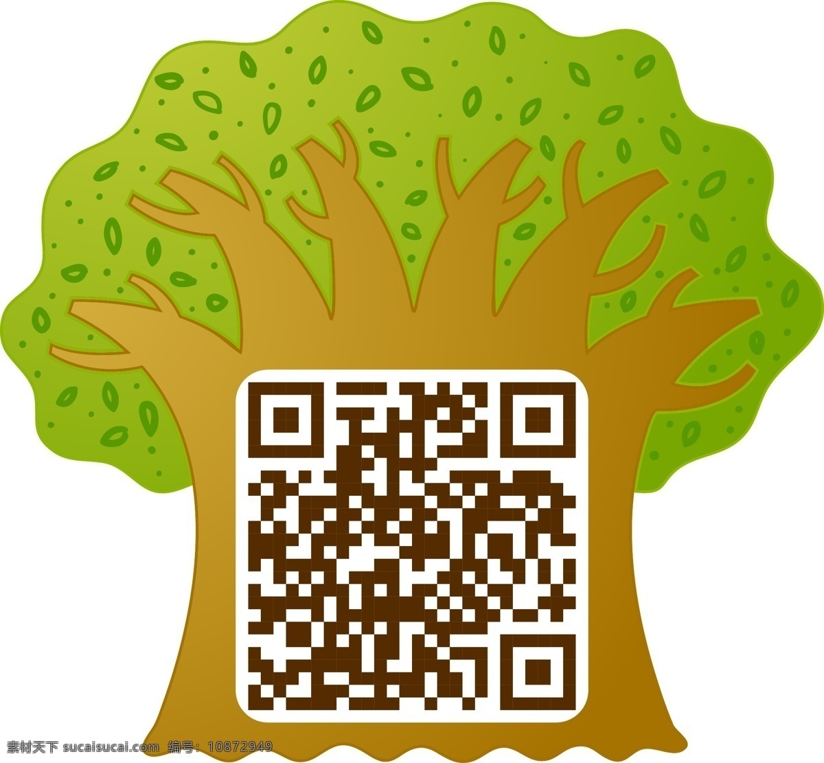 树与二维码 创意二维码 绿色 环保 漫画树 标志图标 公共标识标志