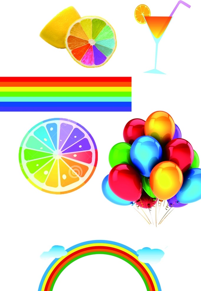 小素材 气球 彩虹 柠檬 卡通水杯 彩色