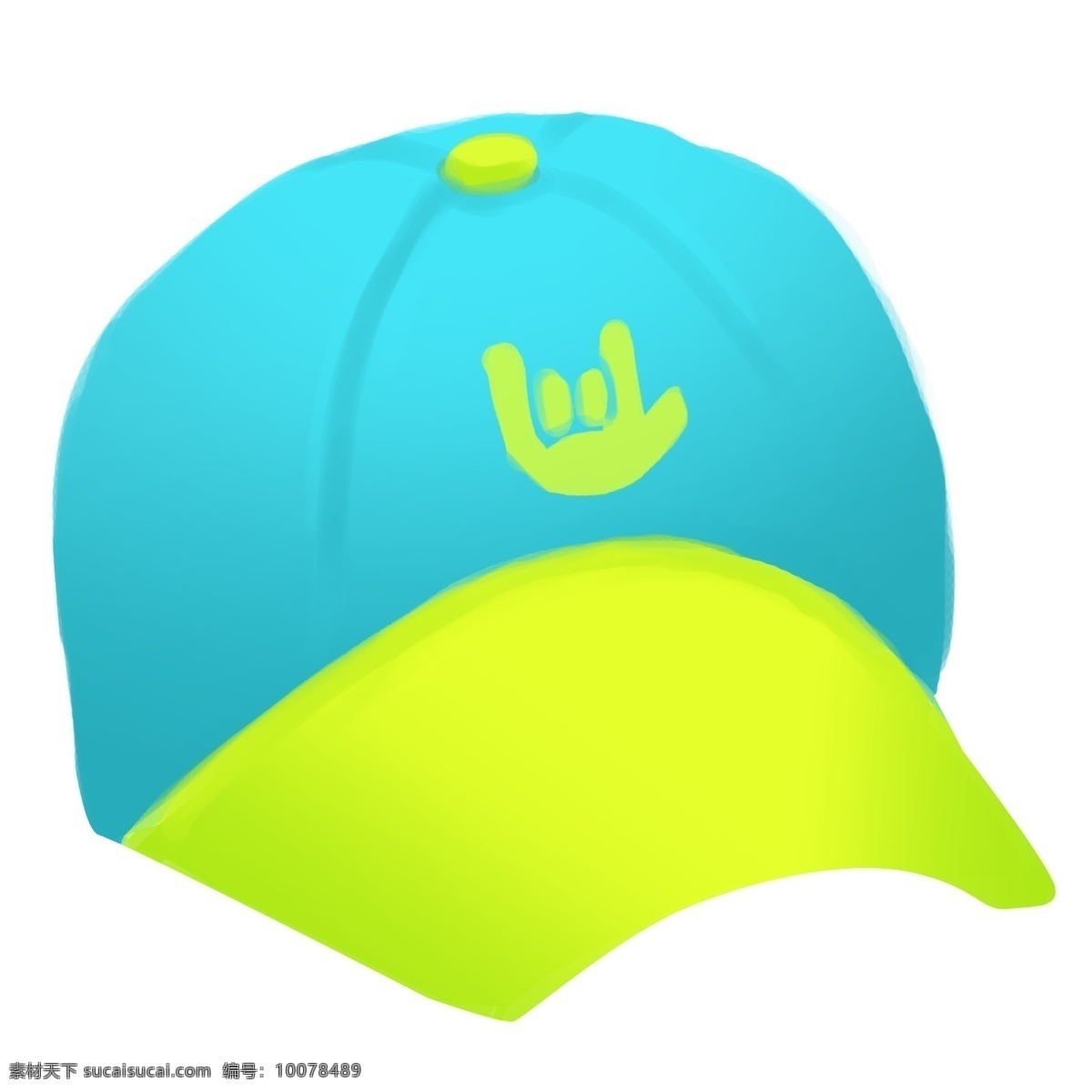 蓝绿 帽子 卡通 插画 漂亮的帽子 卡通插画 帽子的插画 装饰帽子 蓝绿帽插画 黄色的帽檐