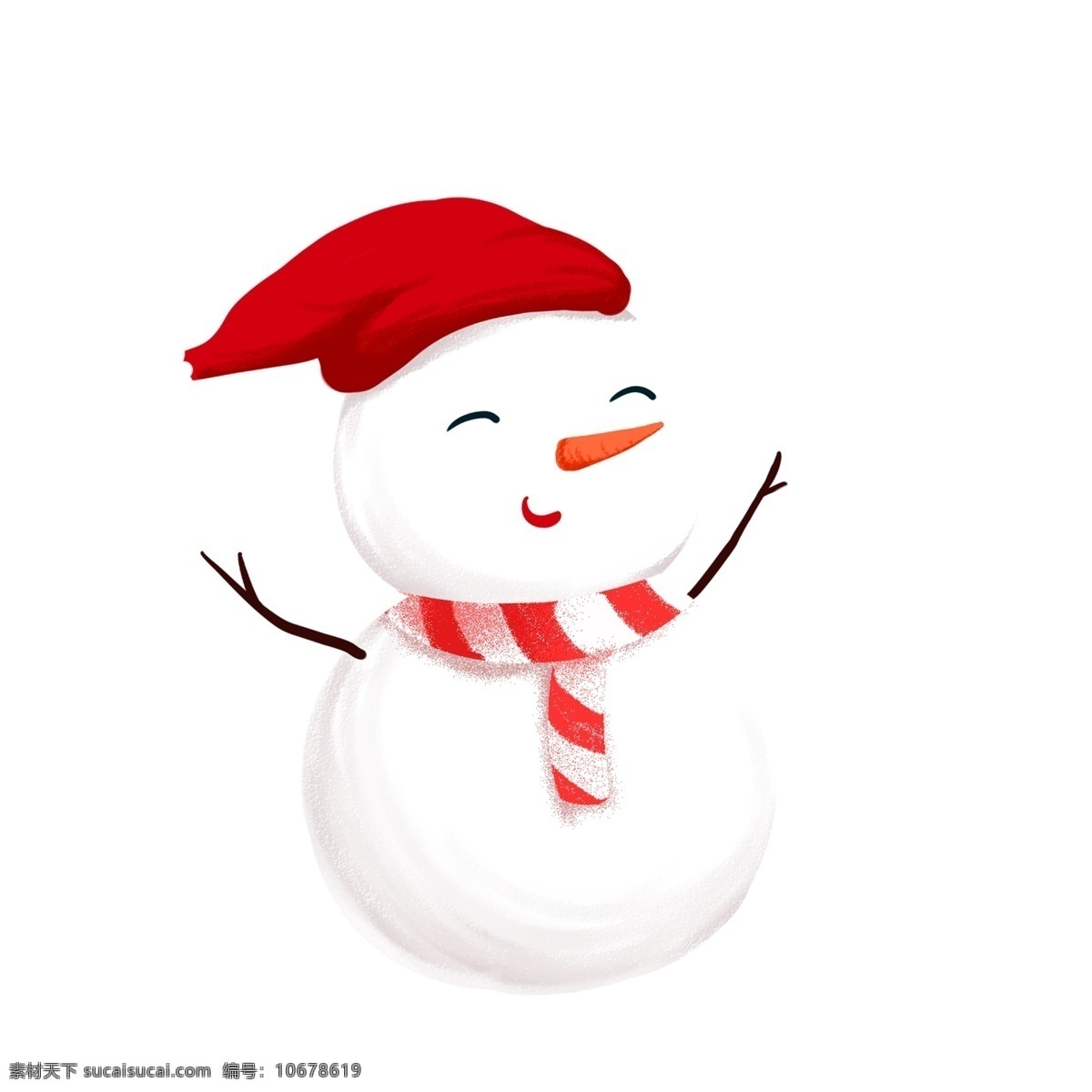 圣诞节 可爱 微笑 雪人 卡通 插画 圣诞帽子 围巾 树杈