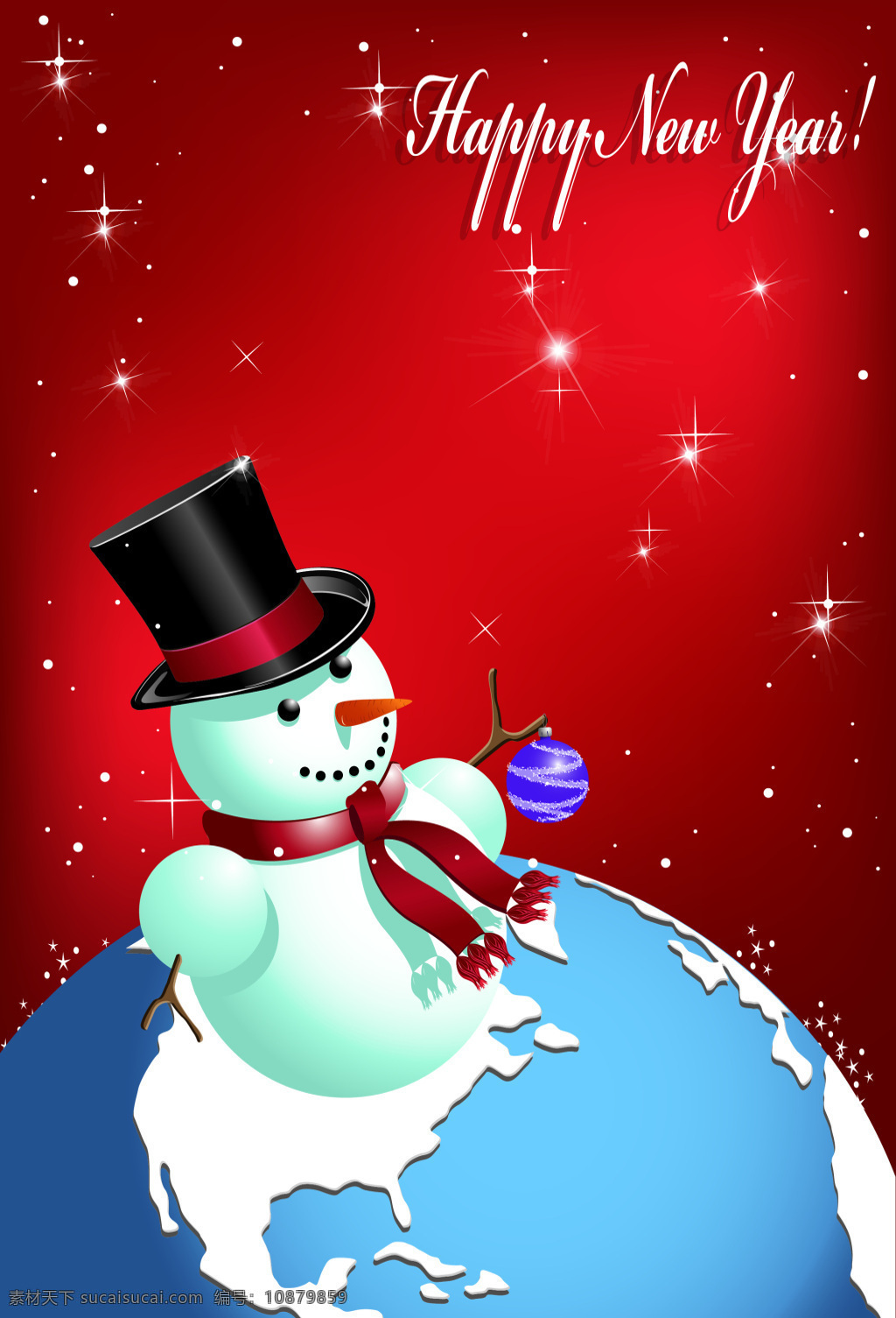 地球 上 小雪 人 新年 快乐 海报 背景 小雪人 可爱 红色 矢量 幸福 卡通 童趣 手绘