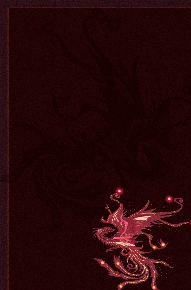 暖色调 中国 传统 凤凰 图腾 手绘 插画 红色 配图 中式 中国风 古典 底纹边框 背景底纹