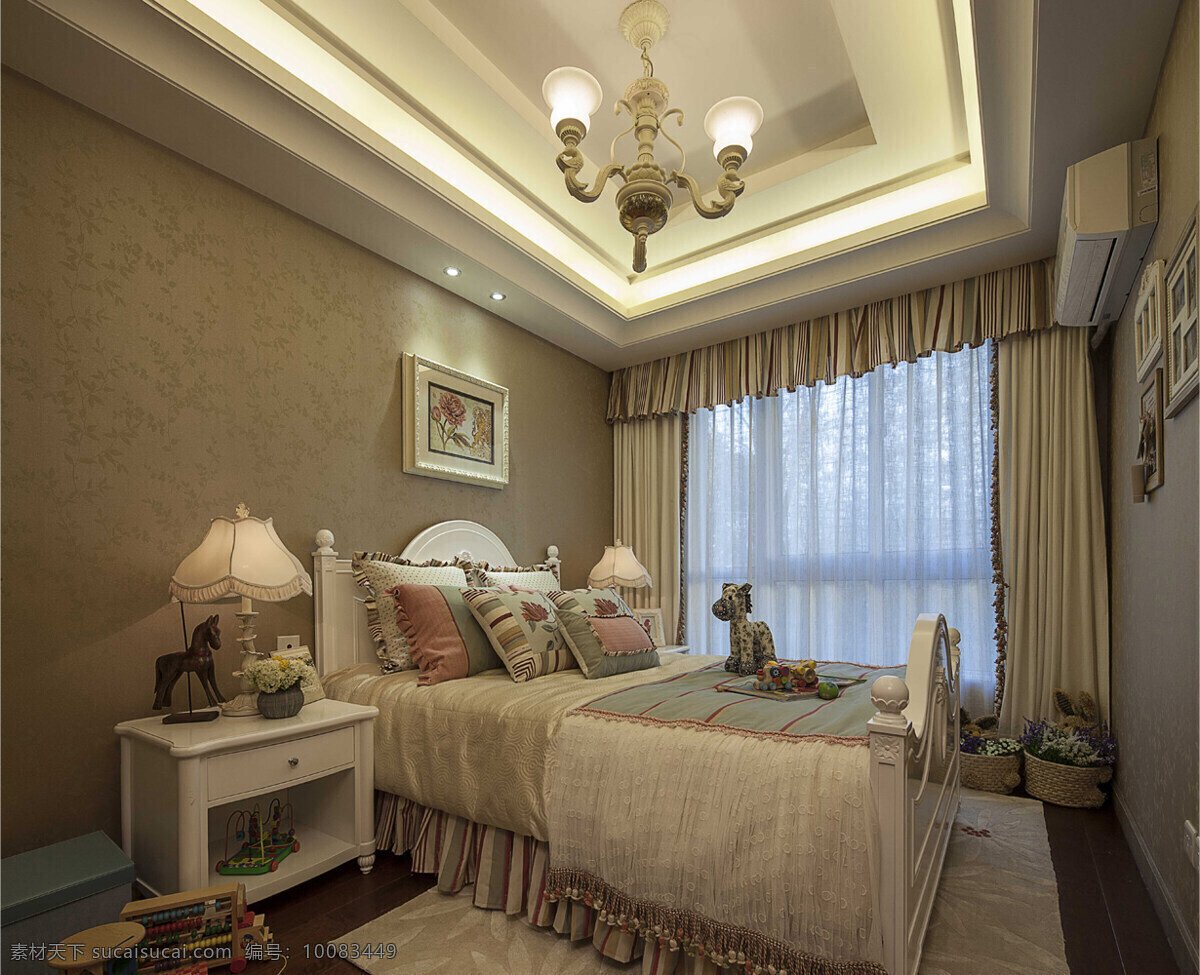 欧式 时尚 卧室 褐色 背景 墙 室内装修 效果图 卧室装修 暖色台灯 毛地毯 木地板