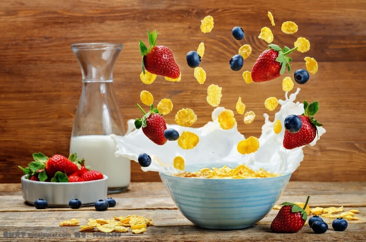 早餐 麦片 牛奶 水果 草莓 蓝 早餐麦片 蓝莓 6k图片壁纸