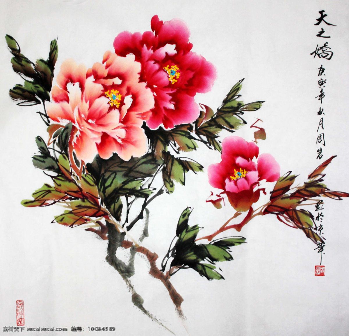 水彩国画 水墨画 国画 水彩画 花 牡丹花 绘画书法 文化艺术