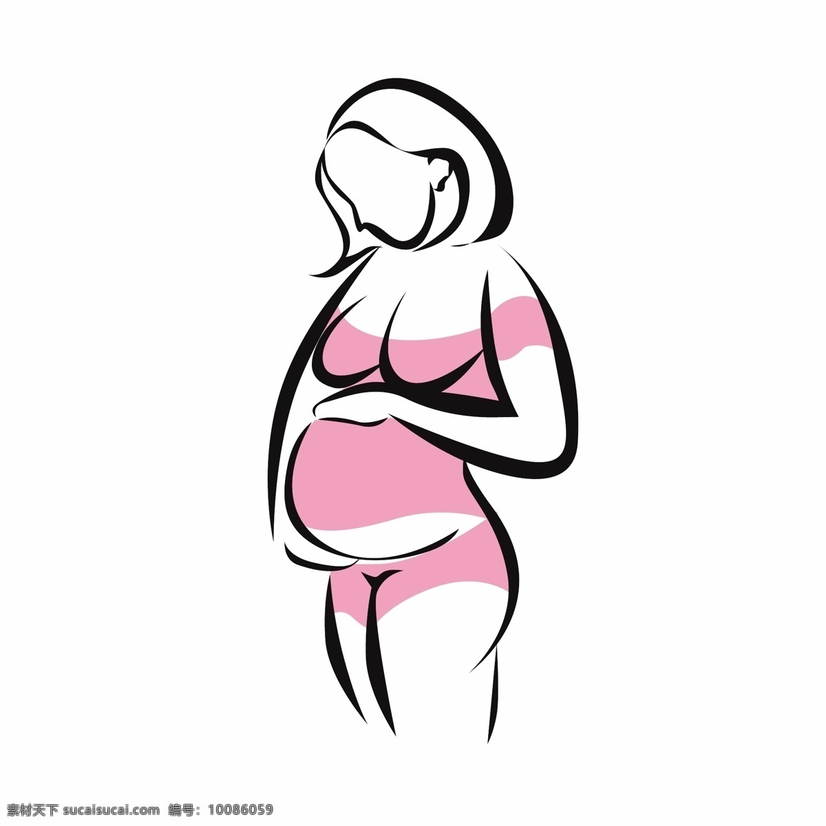 创意 简约 卡通 可爱 免扣素材 手绘 线条 孕妇 图案 矢量