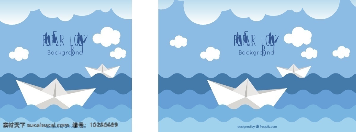 蓝色 白色 纸船 背景 纸张 颜色 波浪 云彩 平面 船 多彩的背景 交通 平面设计 航海 波浪背景 海洋 帆船 背景色