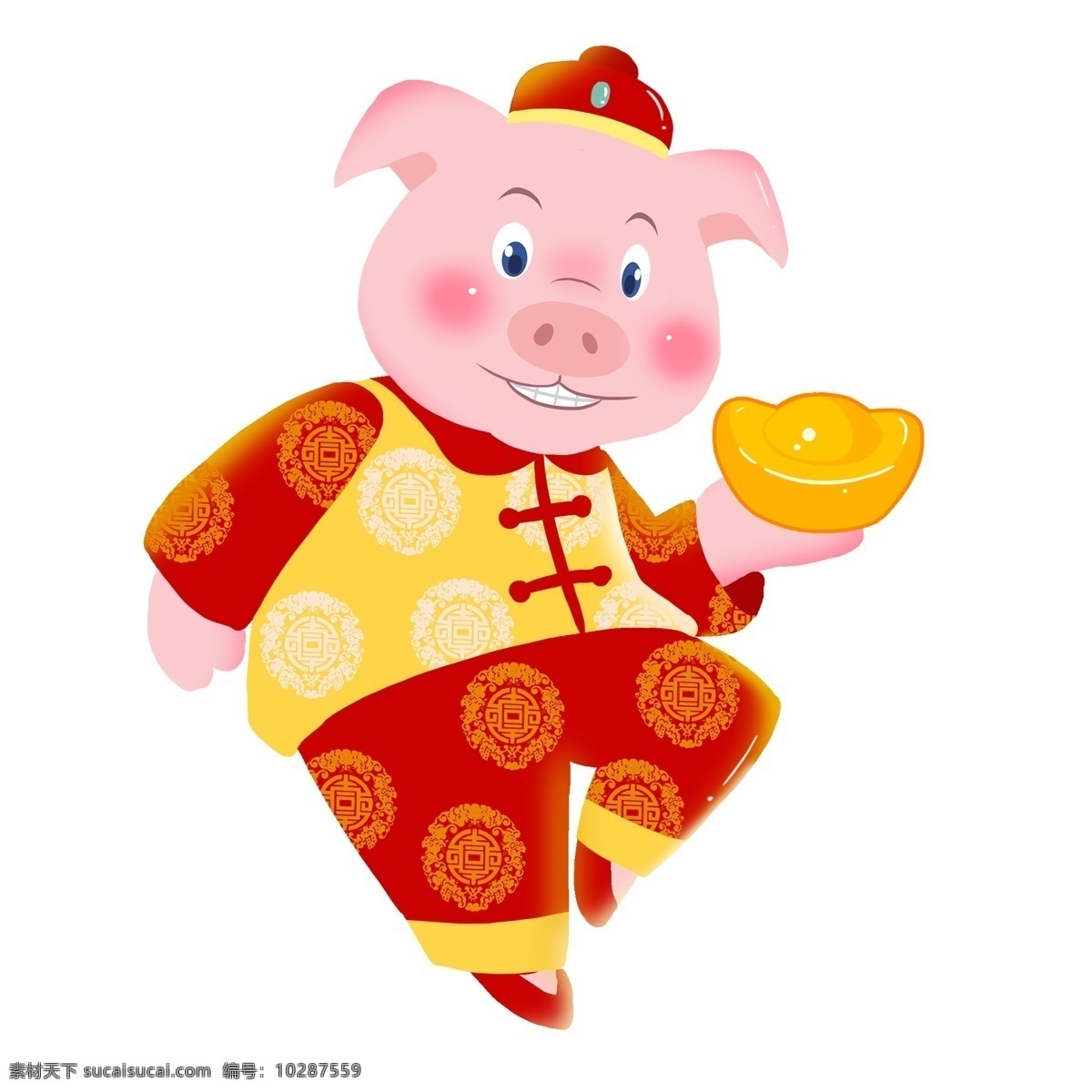 手绘 卡通 喜庆 猪 装饰 元宝 金猪 透明素材 猪年 猪猪 免抠元素