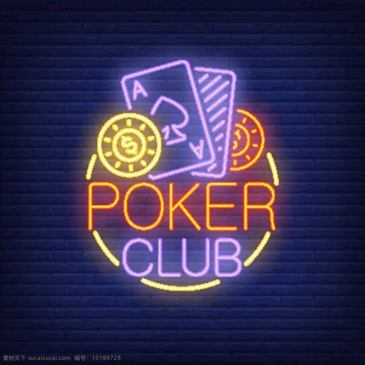 扑克 俱乐部 霓虹灯 logo 模板 扑克俱乐部 俱乐部标志 logo模板