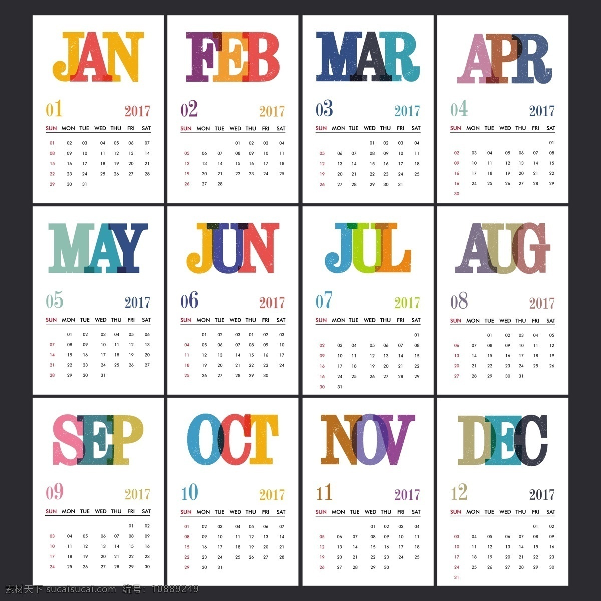 日历 模板 彩色 信件 2017 日历2017 颜色 数字 时间 色彩 计划 时间表 日期 计划书 日记 年 日 月 周计划者 星期
