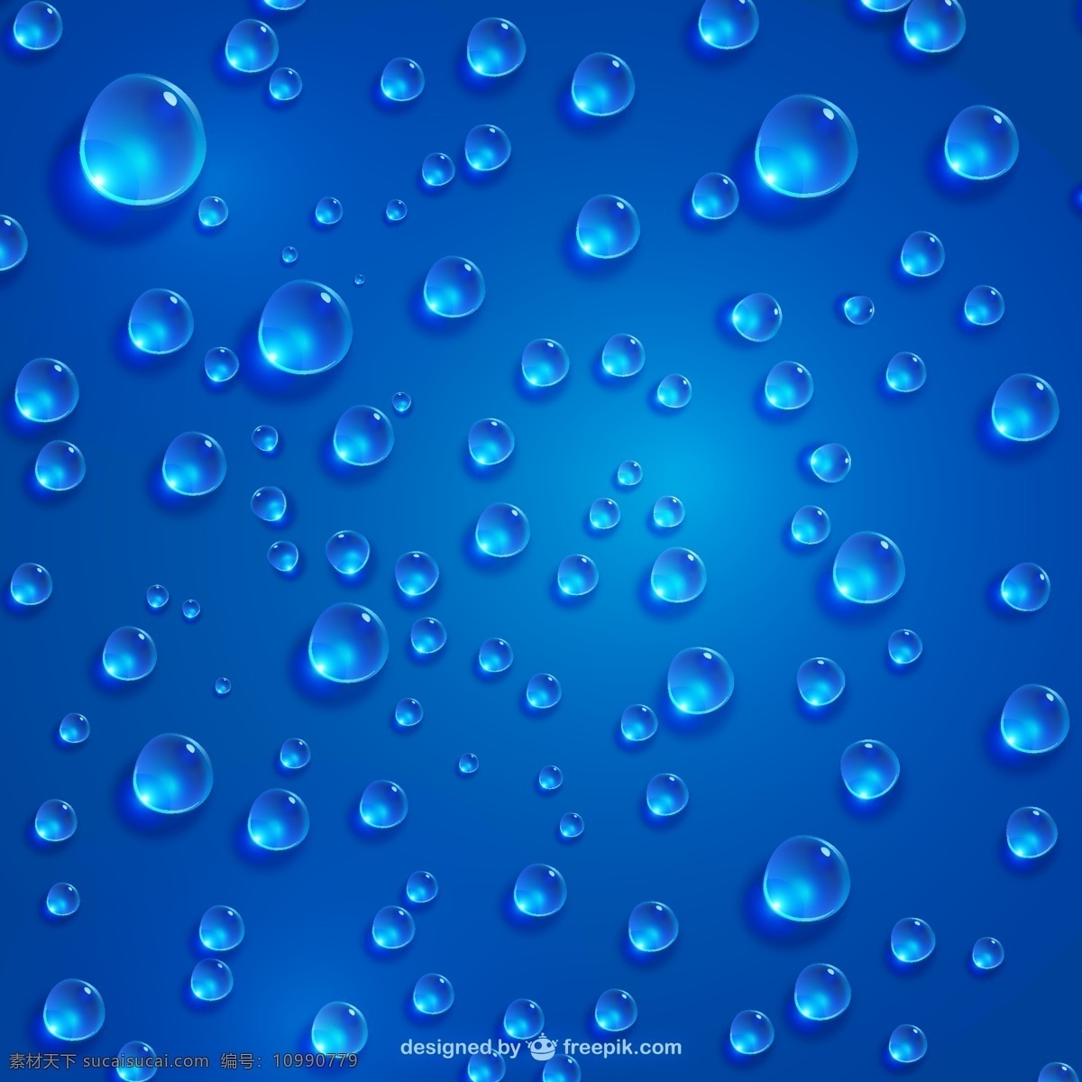 晶莹 水珠 蓝色 背景 矢量图 水滴 透明 雨滴