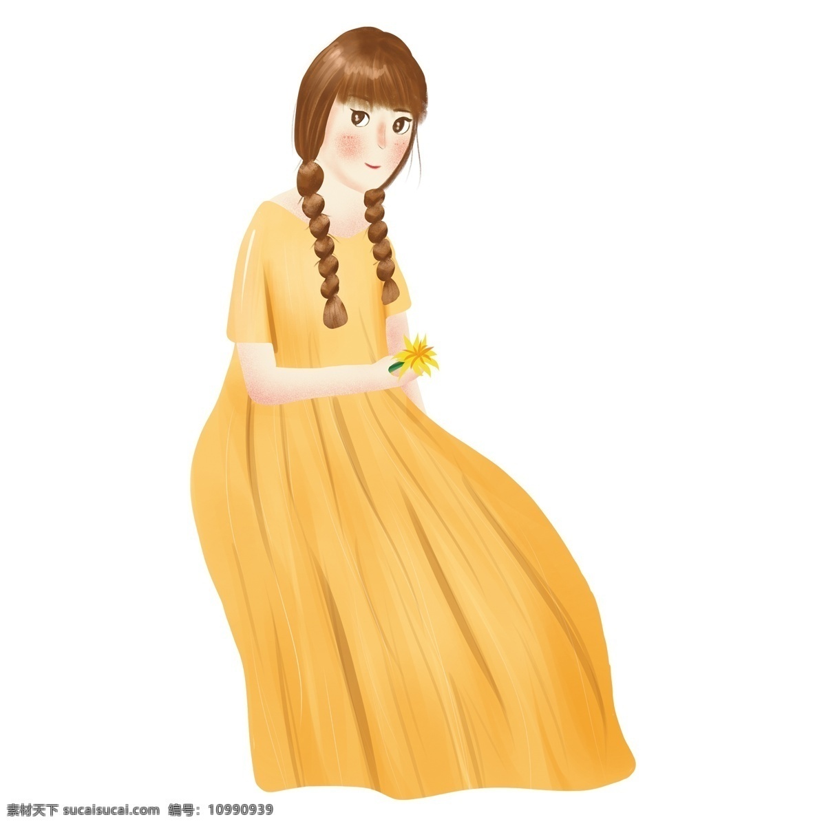 手绘 卡通 穿着 黄 衣服 女孩 元素 穿 卡通女孩 元素设计 装饰图案 彩色元素 卡通元素 可爱元素