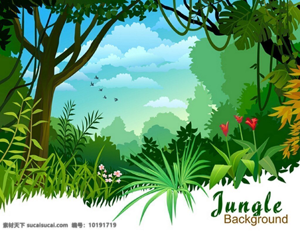 绿色 自然风景 背景 图 广告背景 背景素材 广告 背景图 大树 森林 鲜花 绿草 大自然 天空 植物 白云 夏季