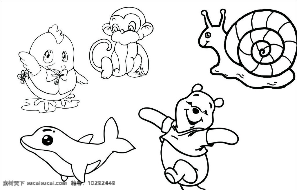 动物合集 卡通 动物 线条 矢量 可填色 文化艺术 绘画书法
