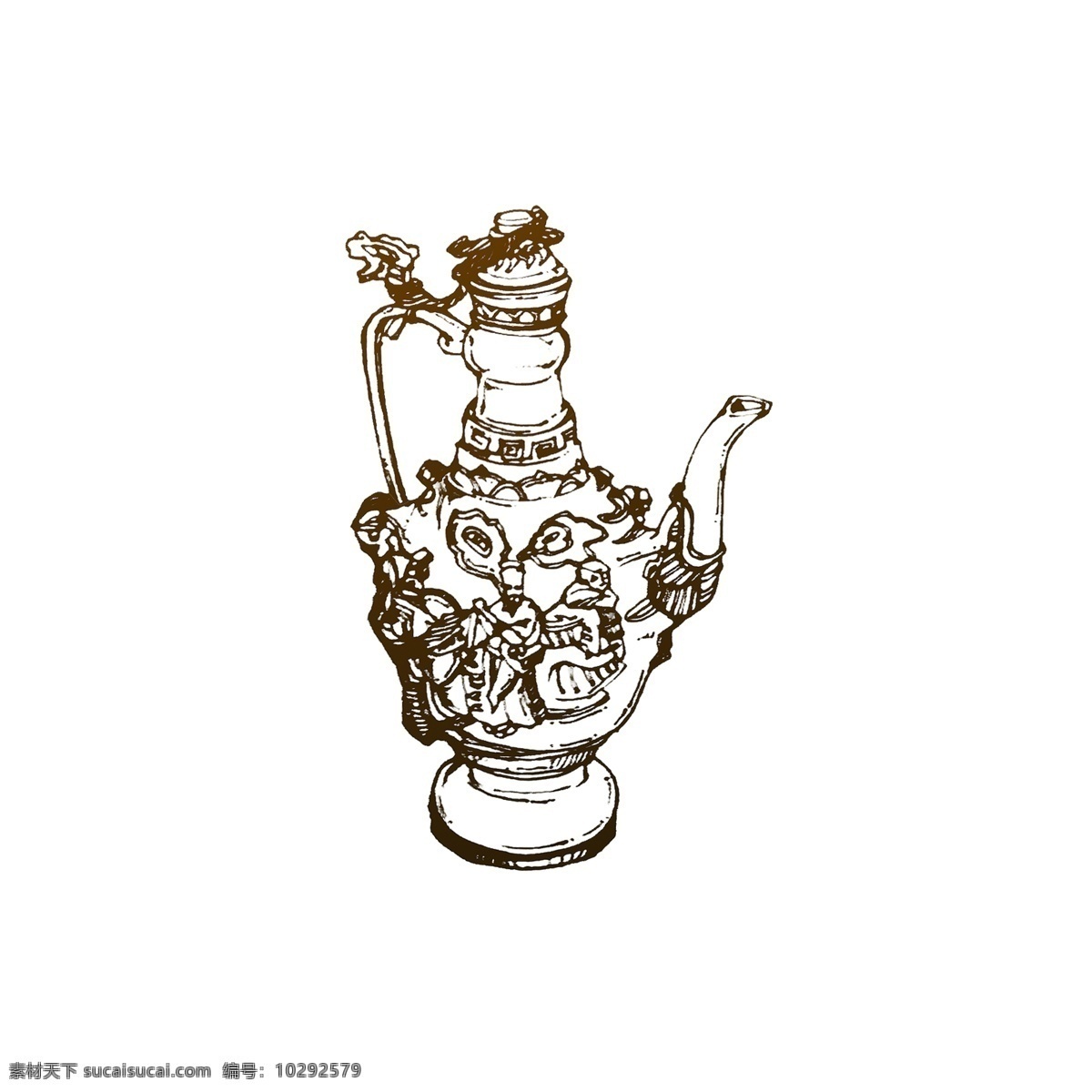 中式 浮雕 酒壶 茶壶 线性 速写 风 元素 中式酒壶 酒壶元素 线性风 浮雕酒壶