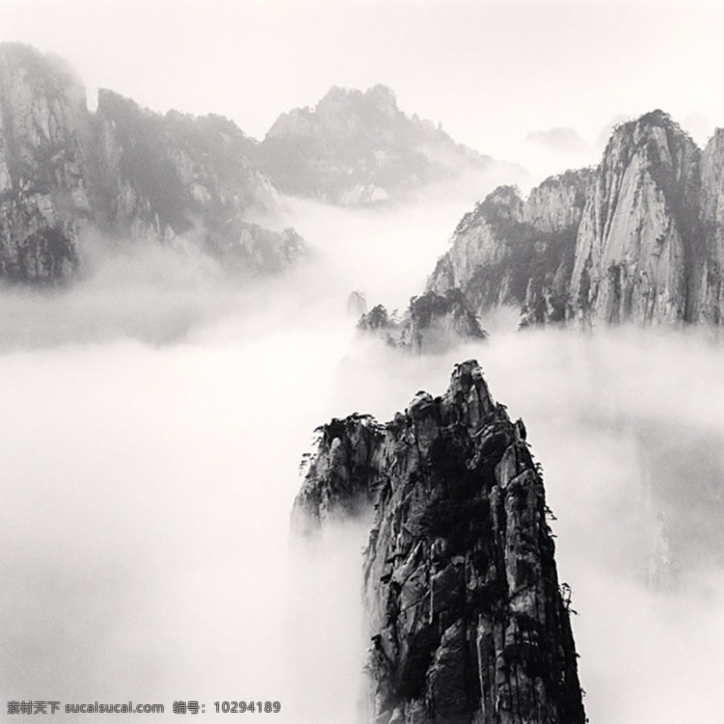 黄山 大雾 迷雾 黑白 风景 自然景观 自然风景