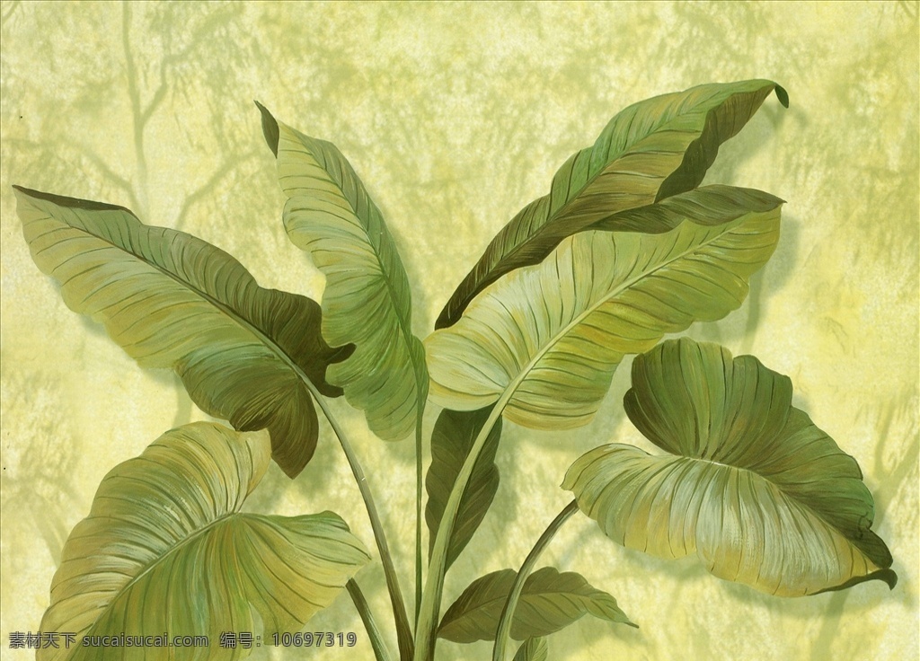 高清 东南亚 风格 芭蕉 装饰画 抽象 背景墙 手绘 绘画 肌理 彩绘 文化艺术 绘画书法