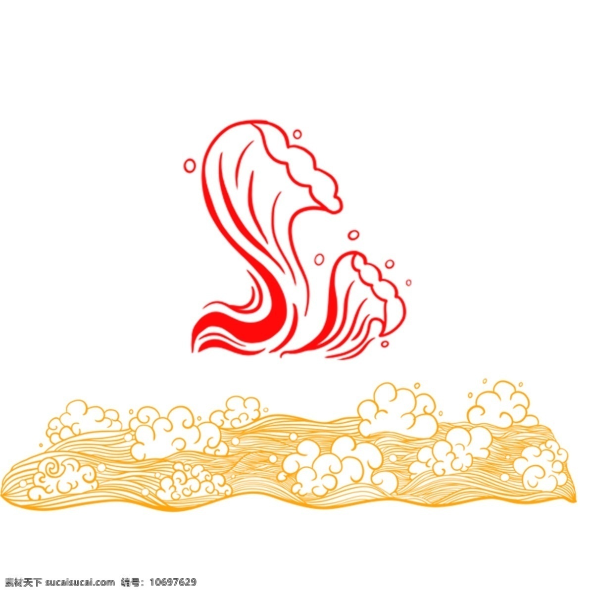 浪花免扣元素 浪花 元素 免扣 金色浪 红色 花 搭配元素 淘宝界面设计 促销标签