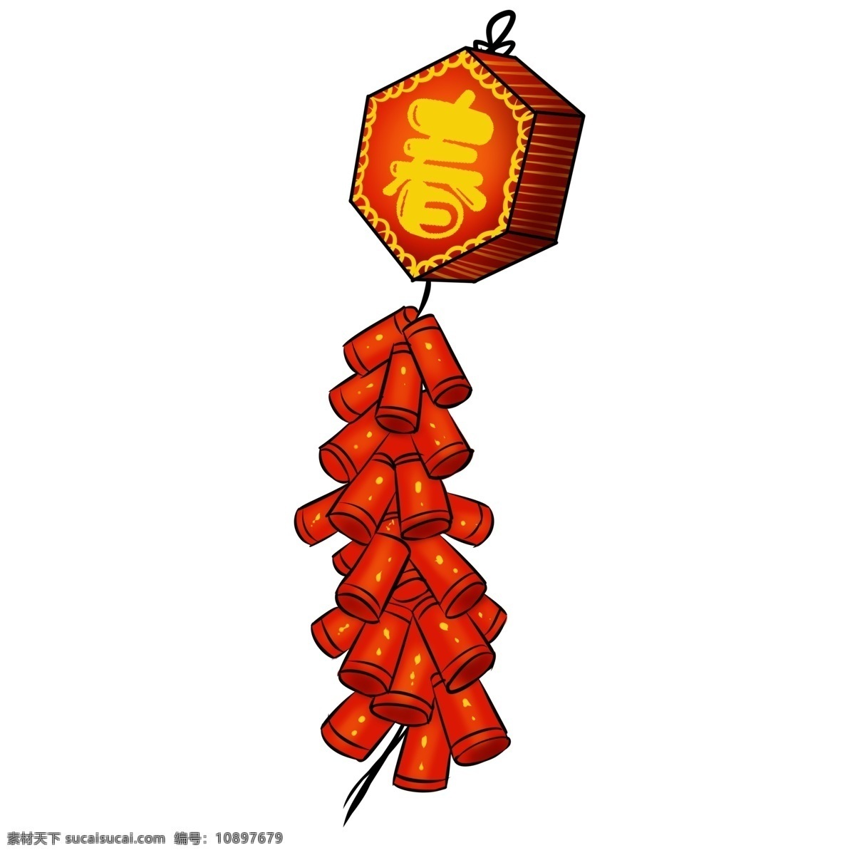 新年 新春 喜庆 鞭炮 手绘 猪年 2019 农历新年 大红色 传统风俗 装饰图案 一串鞭炮