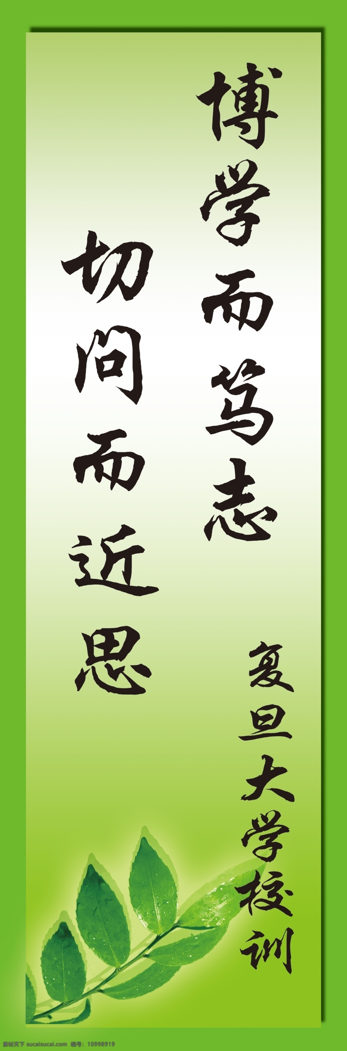 校园 展板 广告设计模板 绿底 绿叶 校园展板 叶子 源文件 展板模板 复旦校训 其他展板设计