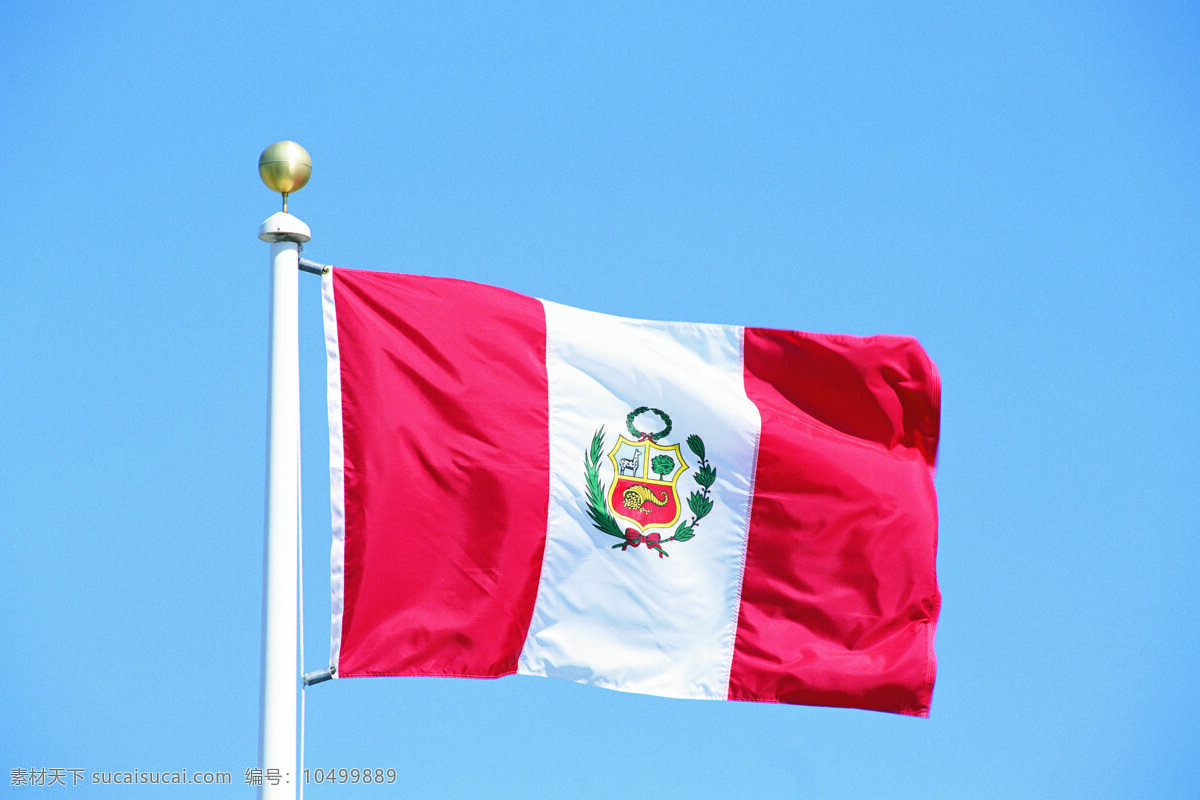 秘鲁国旗 秘鲁 国旗 旗帜 飘扬 旗杆 天空 文化艺术 摄影图库