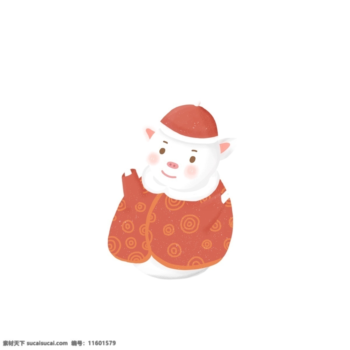 卡通 小 猪 雪人 元素 创意 简约 插画 红色 喜庆 猪年