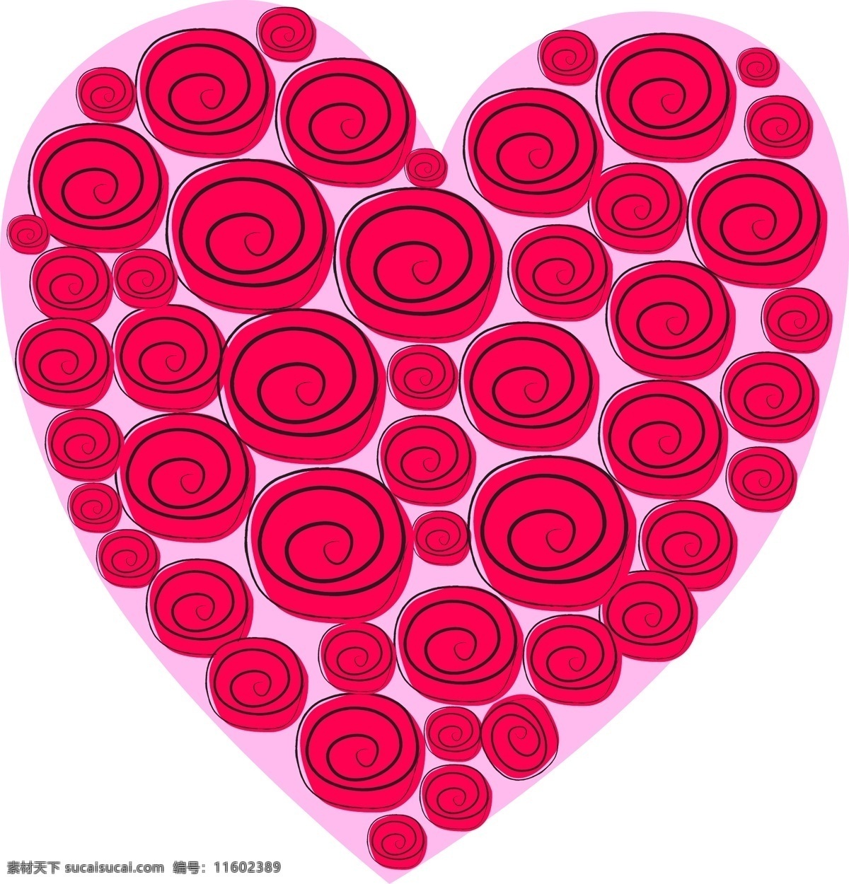 创意 玫瑰 爱心 爱心素材 玫瑰花 手绘花卉 矢量素材 情人节