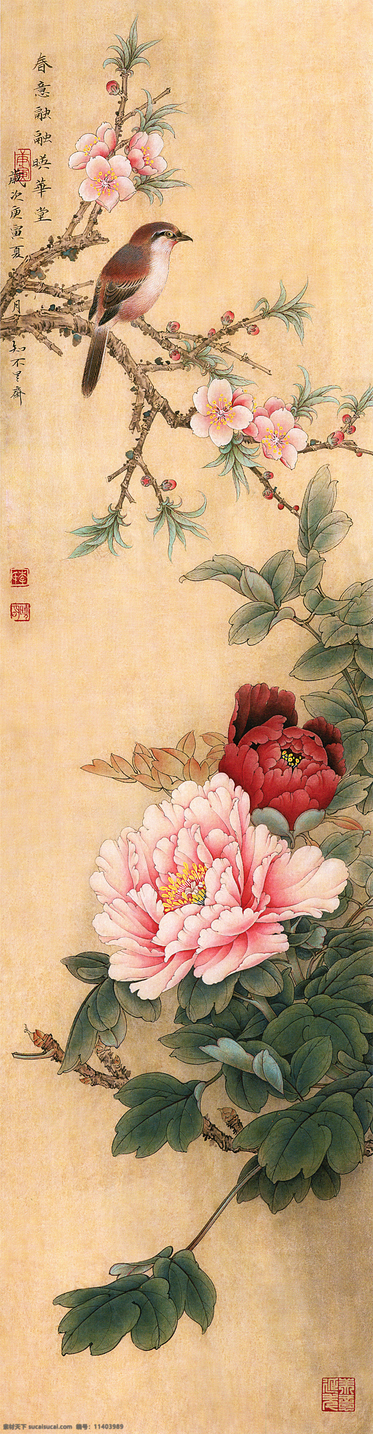 国画梅花牡丹 国画 梅花 牡丹 牡丹花 小鸟 壁画 装饰画 中国风 装饰画专辑 文化艺术 绘画书法