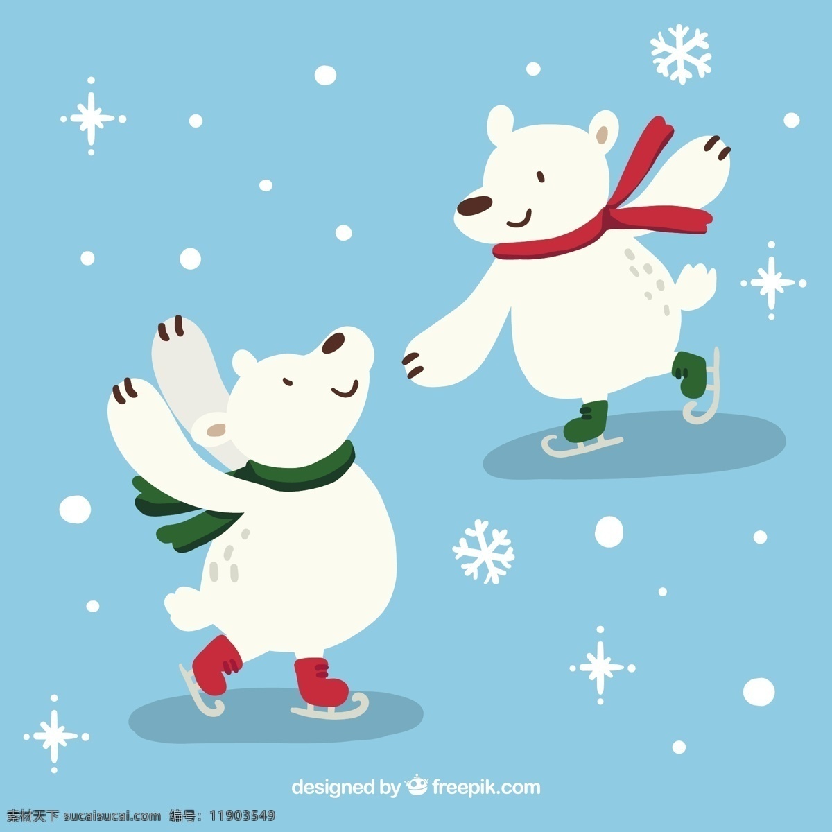 北极熊滑冰 绿色 卡通 冬季 红色 可爱 雪花 冰 跳舞 滑冰 季节 北极熊 熊 幼稚 极性 季节性 青色 天蓝色