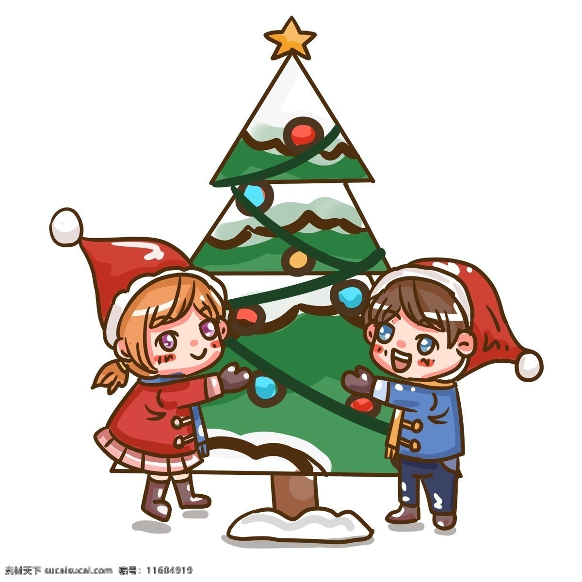 圣诞节 可爱 情侣 圣诞树 庆祝 卡通 手绘 christmas 礼物 圣诞帽 虐狗 萌 小清新