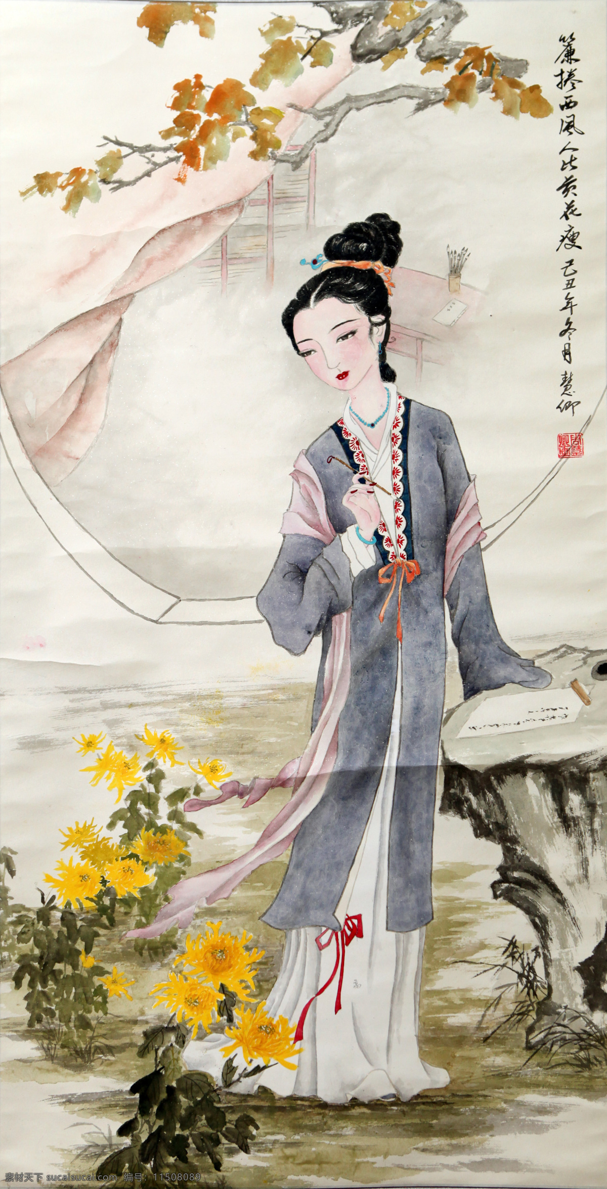 女士画像 绘画艺术 人物画 慧卿老师作品 李清照 古典美女 古代美女 国画 绘画书法 文化艺术