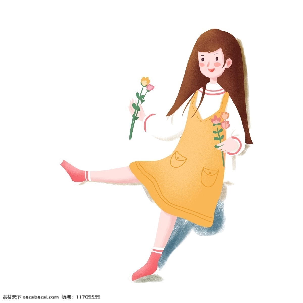 清新 可爱 花 小女孩 女孩 少女 女生 人物 插画